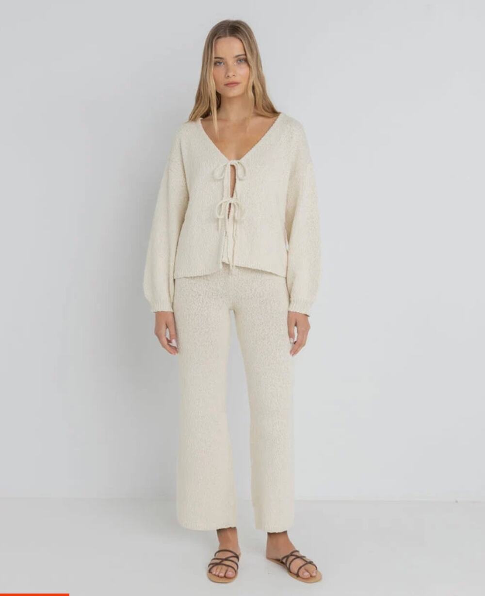 NWT Cream Rhythm Emmie Tie Front Pant Set in Natural Cream XS